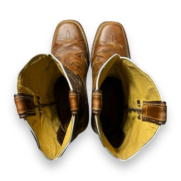 Delpos Cowboy Boots Mens Brown Western Two Tone Stitched Size 28 MEX (US 9.5) main image 4